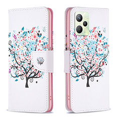 Coque Portefeuille Motif Fantaisie Livre Cuir Etui Clapet B01F pour Realme C35 Blanc