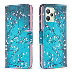 Coque Portefeuille Motif Fantaisie Livre Cuir Etui Clapet B01F pour Realme C35 Cyan