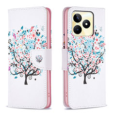 Coque Portefeuille Motif Fantaisie Livre Cuir Etui Clapet B01F pour Realme C51 Blanc