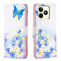 Coque Portefeuille Motif Fantaisie Livre Cuir Etui Clapet B01F pour Realme C51 Bleu