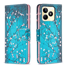 Coque Portefeuille Motif Fantaisie Livre Cuir Etui Clapet B01F pour Realme C51 Cyan