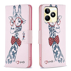 Coque Portefeuille Motif Fantaisie Livre Cuir Etui Clapet B01F pour Realme C51 Rose