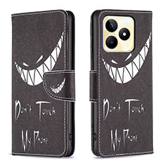 Coque Portefeuille Motif Fantaisie Livre Cuir Etui Clapet B01F pour Realme C53 India Noir