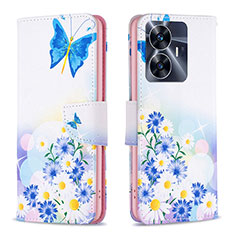 Coque Portefeuille Motif Fantaisie Livre Cuir Etui Clapet B01F pour Realme C55 Bleu