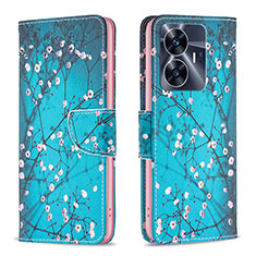 Coque Portefeuille Motif Fantaisie Livre Cuir Etui Clapet B01F pour Realme C55 Cyan