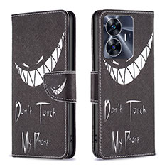 Coque Portefeuille Motif Fantaisie Livre Cuir Etui Clapet B01F pour Realme C55 Noir