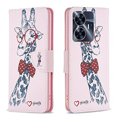 Coque Portefeuille Motif Fantaisie Livre Cuir Etui Clapet B01F pour Realme C55 Rose