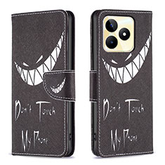 Coque Portefeuille Motif Fantaisie Livre Cuir Etui Clapet B01F pour Realme Narzo N53 Noir