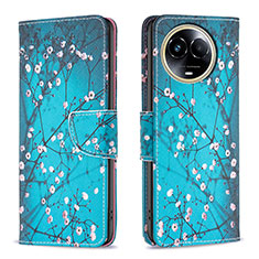 Coque Portefeuille Motif Fantaisie Livre Cuir Etui Clapet B01F pour Realme V50s 5G Cyan