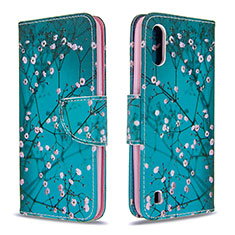 Coque Portefeuille Motif Fantaisie Livre Cuir Etui Clapet B01F pour Samsung Galaxy A01 SM-A015 Cyan