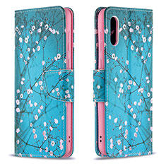 Coque Portefeuille Motif Fantaisie Livre Cuir Etui Clapet B01F pour Samsung Galaxy A02 Cyan