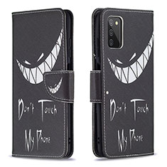 Coque Portefeuille Motif Fantaisie Livre Cuir Etui Clapet B01F pour Samsung Galaxy A02s Noir