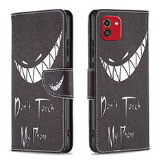 Coque Portefeuille Motif Fantaisie Livre Cuir Etui Clapet B01F pour Samsung Galaxy A03 Noir