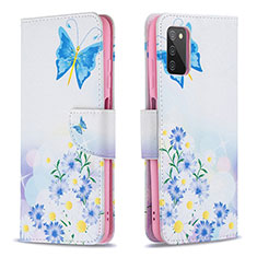 Coque Portefeuille Motif Fantaisie Livre Cuir Etui Clapet B01F pour Samsung Galaxy A03s Bleu