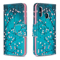 Coque Portefeuille Motif Fantaisie Livre Cuir Etui Clapet B01F pour Samsung Galaxy A20e Cyan