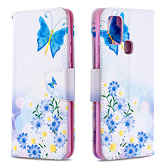 Coque Portefeuille Motif Fantaisie Livre Cuir Etui Clapet B01F pour Samsung Galaxy A21s Bleu