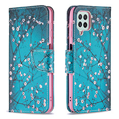 Coque Portefeuille Motif Fantaisie Livre Cuir Etui Clapet B01F pour Samsung Galaxy A22 4G Cyan