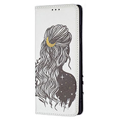 Coque Portefeuille Motif Fantaisie Livre Cuir Etui Clapet B01F pour Samsung Galaxy S21 Ultra 5G Gris