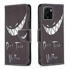 Coque Portefeuille Motif Fantaisie Livre Cuir Etui Clapet B01F pour Vivo iQOO U5x Noir