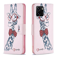 Coque Portefeuille Motif Fantaisie Livre Cuir Etui Clapet B01F pour Vivo iQOO U5x Rose