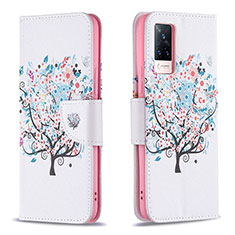 Coque Portefeuille Motif Fantaisie Livre Cuir Etui Clapet B01F pour Vivo V21 5G Blanc