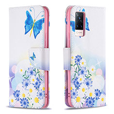 Coque Portefeuille Motif Fantaisie Livre Cuir Etui Clapet B01F pour Vivo V21 5G Bleu