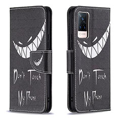 Coque Portefeuille Motif Fantaisie Livre Cuir Etui Clapet B01F pour Vivo V21 5G Noir