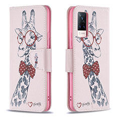 Coque Portefeuille Motif Fantaisie Livre Cuir Etui Clapet B01F pour Vivo V21 5G Rose