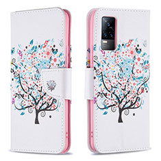 Coque Portefeuille Motif Fantaisie Livre Cuir Etui Clapet B01F pour Vivo V21e 4G Blanc