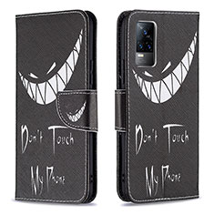 Coque Portefeuille Motif Fantaisie Livre Cuir Etui Clapet B01F pour Vivo V21e 4G Noir