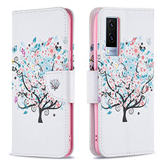 Coque Portefeuille Motif Fantaisie Livre Cuir Etui Clapet B01F pour Vivo V21e 5G Blanc