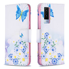 Coque Portefeuille Motif Fantaisie Livre Cuir Etui Clapet B01F pour Vivo V21e 5G Bleu