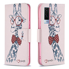 Coque Portefeuille Motif Fantaisie Livre Cuir Etui Clapet B01F pour Vivo V21e 5G Rose