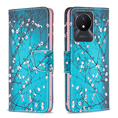 Coque Portefeuille Motif Fantaisie Livre Cuir Etui Clapet B01F pour Vivo Y02 Cyan