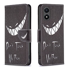 Coque Portefeuille Motif Fantaisie Livre Cuir Etui Clapet B01F pour Vivo Y02S Noir