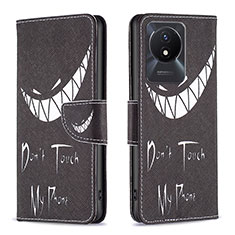 Coque Portefeuille Motif Fantaisie Livre Cuir Etui Clapet B01F pour Vivo Y02t Noir