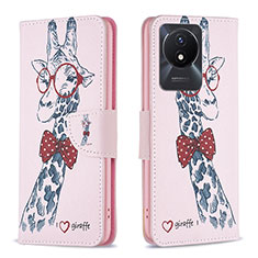 Coque Portefeuille Motif Fantaisie Livre Cuir Etui Clapet B01F pour Vivo Y02t Rose