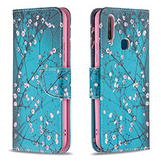 Coque Portefeuille Motif Fantaisie Livre Cuir Etui Clapet B01F pour Vivo Y11 Cyan