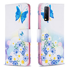 Coque Portefeuille Motif Fantaisie Livre Cuir Etui Clapet B01F pour Vivo Y12A Bleu