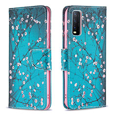 Coque Portefeuille Motif Fantaisie Livre Cuir Etui Clapet B01F pour Vivo Y12A Cyan