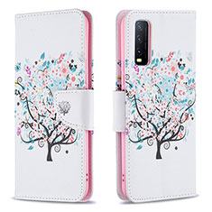 Coque Portefeuille Motif Fantaisie Livre Cuir Etui Clapet B01F pour Vivo Y12G Blanc