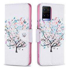 Coque Portefeuille Motif Fantaisie Livre Cuir Etui Clapet B01F pour Vivo Y21 Blanc