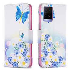 Coque Portefeuille Motif Fantaisie Livre Cuir Etui Clapet B01F pour Vivo Y21 Bleu