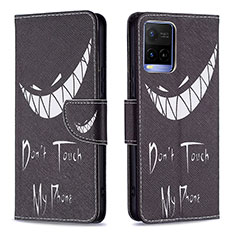 Coque Portefeuille Motif Fantaisie Livre Cuir Etui Clapet B01F pour Vivo Y21 Noir