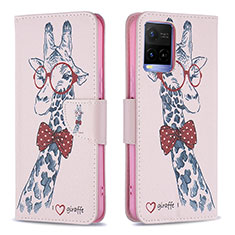 Coque Portefeuille Motif Fantaisie Livre Cuir Etui Clapet B01F pour Vivo Y21t Rose