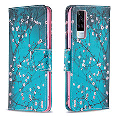 Coque Portefeuille Motif Fantaisie Livre Cuir Etui Clapet B01F pour Vivo Y31 (2021) Cyan