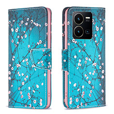 Coque Portefeuille Motif Fantaisie Livre Cuir Etui Clapet B01F pour Vivo Y35 4G Cyan