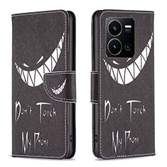 Coque Portefeuille Motif Fantaisie Livre Cuir Etui Clapet B01F pour Vivo Y35 4G Noir