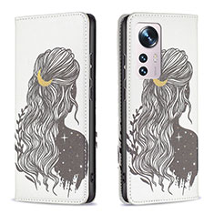 Coque Portefeuille Motif Fantaisie Livre Cuir Etui Clapet B01F pour Xiaomi Mi 12 Pro 5G Gris