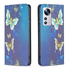 Coque Portefeuille Motif Fantaisie Livre Cuir Etui Clapet B01F pour Xiaomi Mi 12S 5G Bleu